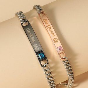 Bracelet Set King Queen Love Gold Silver Chain Rhinestone Matching His Hers Gift